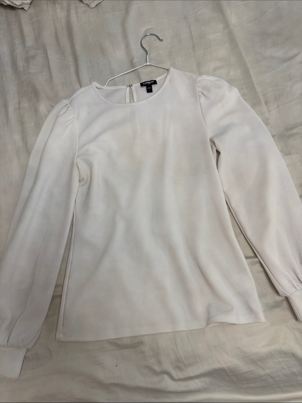Express White Long Sleeve Textured Top
